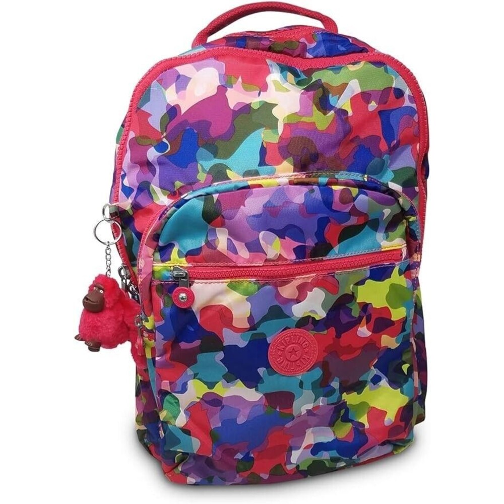 NEW Kipling Seoul Large Backpack Gorilla keychain 15” Laptop Red Gorilla